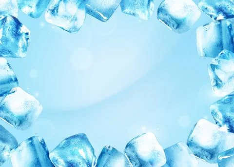 Icy surface blue background. Banner with cold shiny ice cubes border frame and Stock-Illustration
