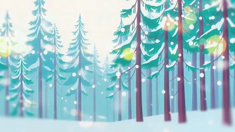 The icy trees in snow winter scene: Cartoon scenery winter Stock Footage 307003853