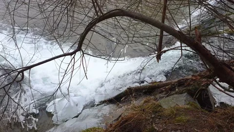 Icy Waterfall by the river Video stock 152987618