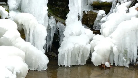 Icy waterfall from which drops of water drip 스톡 동영상 123573085