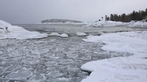 Icy waves of lake superior Stock Footage 35542786