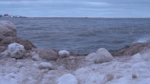 Icy waves in slow mo Stock Footage 100138078