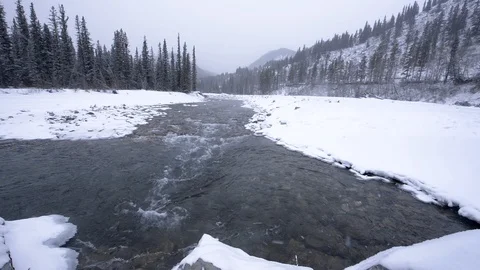 Icy winter river in snowstorm Video stock 85501926