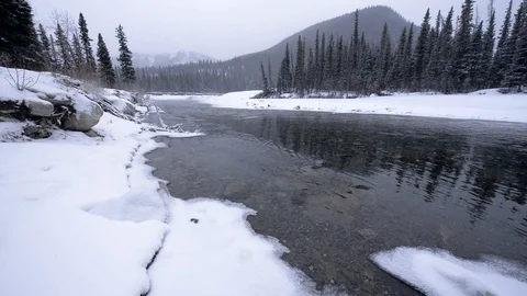 Icy winter river in snowstorm Video stock 85502914