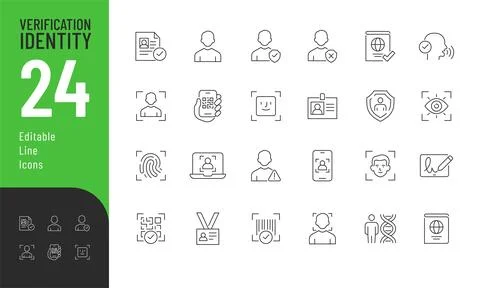 ID and Verification line Editable Icons set. Stock Illustration