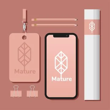 Id badge with bundle of mockup set elements in pink background Stock Illustration