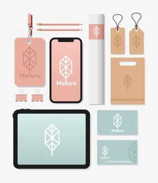 Id badge with bundle of mockup set elements in white background Stock Illustration