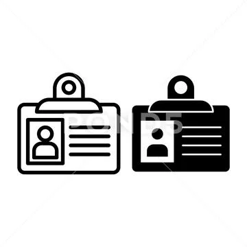 Id card with clasp line and glyph icon. Identification badge computer vector Stock Illustration