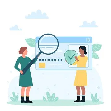 ID card, person data identification, tiny characters check document with Stock Illustration
