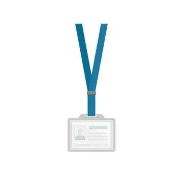 ID card in plastic rectangular holder with blue neck lanyard. Employees Stock Illustration