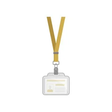 ID card in plastic rectangular holder with yellow neck lanyard. Template of Illustrazione stock