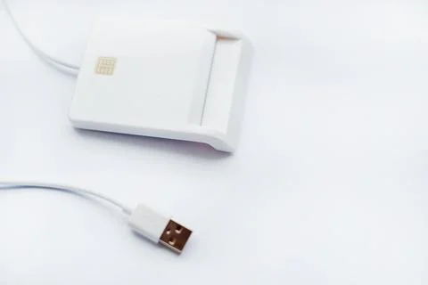 ID card reader digital technology isolated on white background. Flat lay, top 스톡 사진