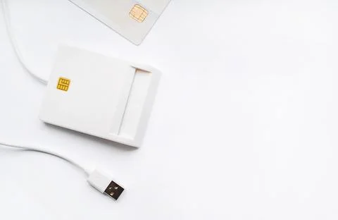 ID card reader digital technology isolated on white background. Flat lay, top 写真素材