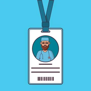 ID cards doctors. Young man plastic identification card. Stock Illustration