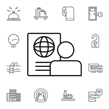 Id, global, profile, document flat vector icon in hotel service pack Illustrazione stock