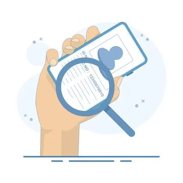 ID Verification Concept. Mobile Phone with Magnifying Glass. Ideal for security. Stockillustratie