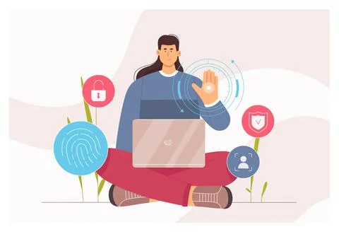ID verification, identification for access to personal data of woman with laptop Stock Illustration
