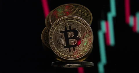 ID0002 B 1 btc on mirror trading red green candle background 04 black lower  Stock Footage 155740306
