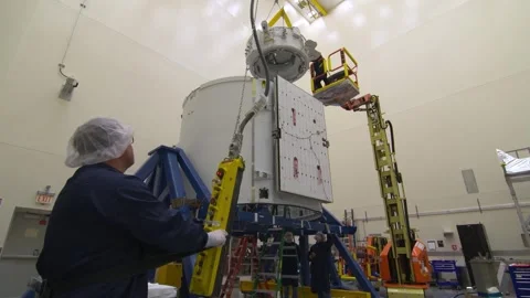 IDA-3 being positioned for installation into trunk of SpaceX Dragon spacecraft Stock Footage 289728853