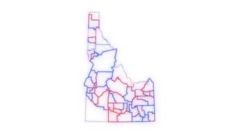 Idaho county map red blue election outline white background seamless loop Stock Footage 343867717