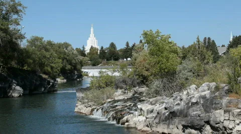 Idaho Falls LDS Temple river P HD 2279 Stock Footage 516970