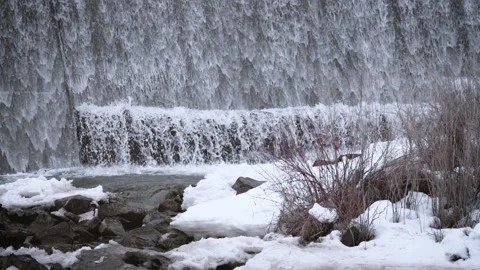 Idaho Falls Waterfall in Winter Stock Footage 199740537