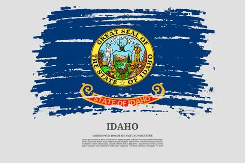 Idaho flag with brush stroke effect and information text poster, vector Illustrazione stock