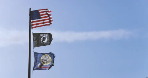 Idaho Flags at Rest Stop Stock Footage 199738736