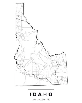 Idaho ID Map Counties Highways Roads Black White Editable Vector Stock Illustration