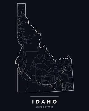 Idaho ID Map Counties Highways Roads Dark Mode Editable Vector Stock Illustration