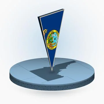 Idaho map in round isometric style with triangular 3D flag of US State Idaho Stock Illustration