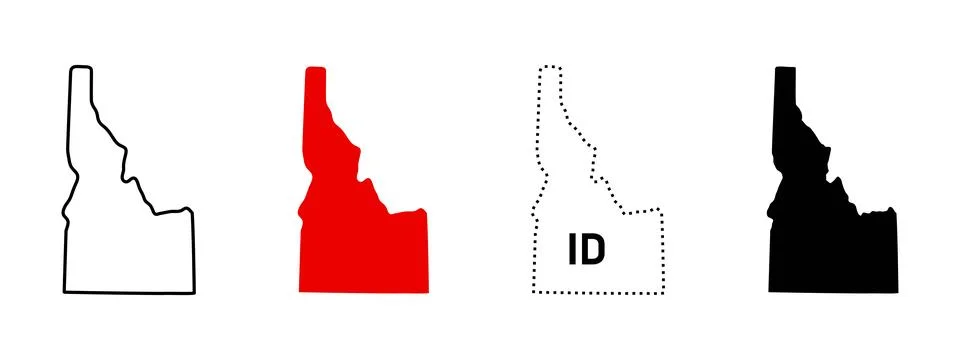 Idaho state map icon. US state silhouette in outline, filled, dotted and la.. Stock Illustration
