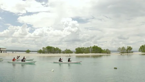 Ide Drone View of Kayakers Gliding Across Quiet Lagoon Waters Stock Footage 237973715