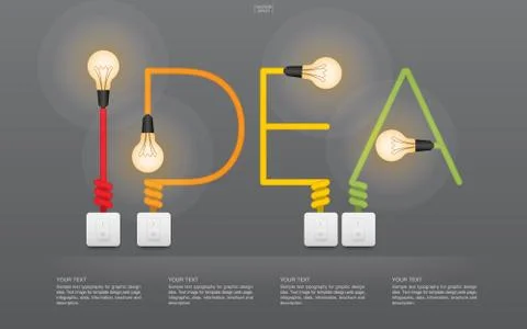 "Idea" Abstract linear alphabet of light bulb and light switch. Stock Illustration