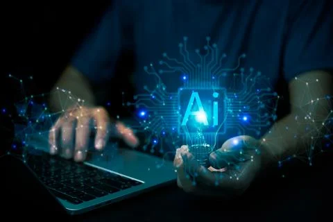 Idea for an AI computer Information and communications technology (IoT) busin 스톡 사진