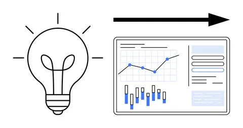 From Idea to Analysis Growth Concept with Light Bulb and Data Visualization.. Stock Illustration