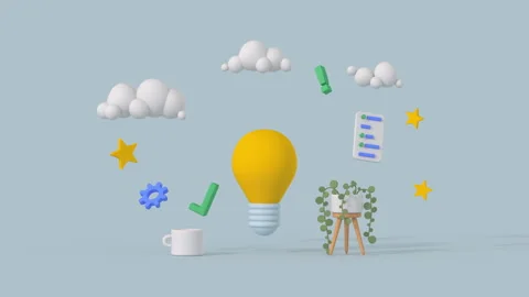 Idea and creative thinking concept minimal cartoon style 3D render animation Stock Footage 213151847