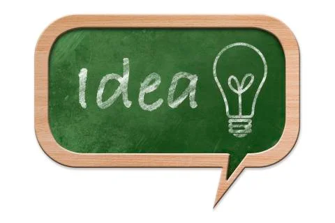 Idea and light bulb on a speech bubble shaped blackboard Illustrazione stock