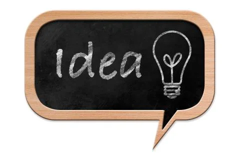 Idea and light bulb on a speech bubble shaped blackboard Illustrazione stock