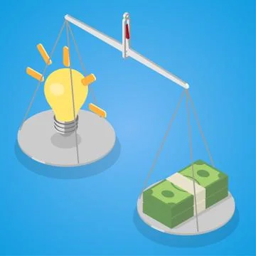 Idea and money balanced on libra. Stock Illustration