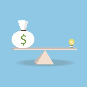 Idea and money on the scale flat design vector illustration. Stock Illustration