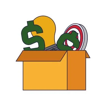 Idea and money with target inside box Illustrazione stock