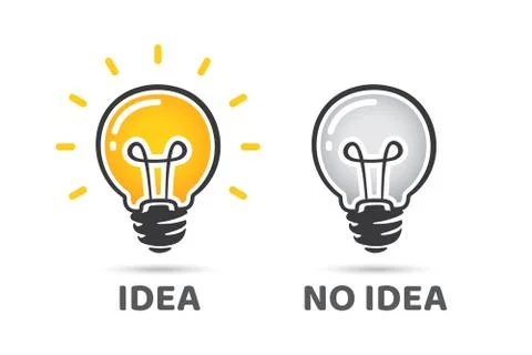 Idea and no idea concept. Light bulb vector icon. Stock Illustration