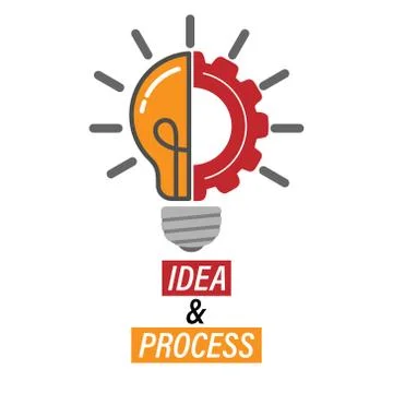 Idea and Progress. Lamp and gear. Editable vector illustration for website, b Illustrazione stock
