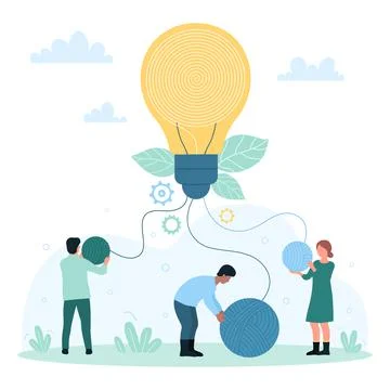 Idea and project development, collective teamwork of tiny people holding balls Stock Illustration