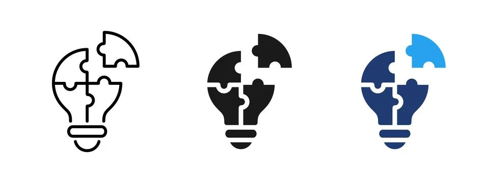 Idea and solution icon with light bulb made of puzzle pieces. Symbol of inn.. Illustrazione stock