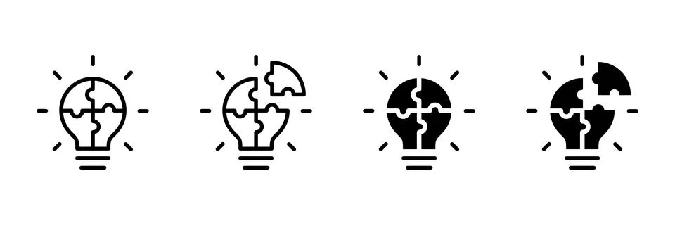 Idea and solution icon with light bulb made of puzzle pieces. Symbol of pro.. 스톡 일러스트