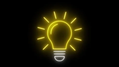 Idea animated neon light bulb flickering and glowing bright in 4k on black .. Stock Footage 343850389