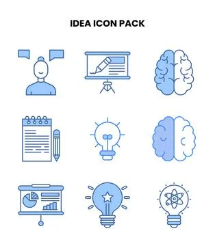 Idea Blue Set Icons Pack Stock Illustration