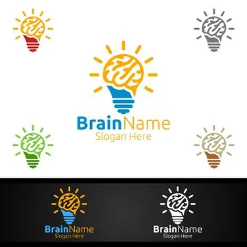 Idea Brain Technology Logo with Think Idea Concept Design Stock Illustration
